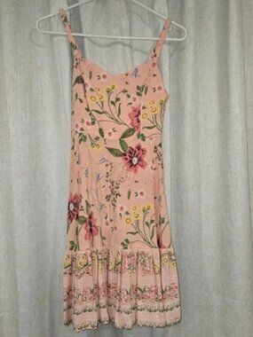 Y2k Old Navy Floral Peach Flowy Boho Hippie Milkmaid Cottage Dress S